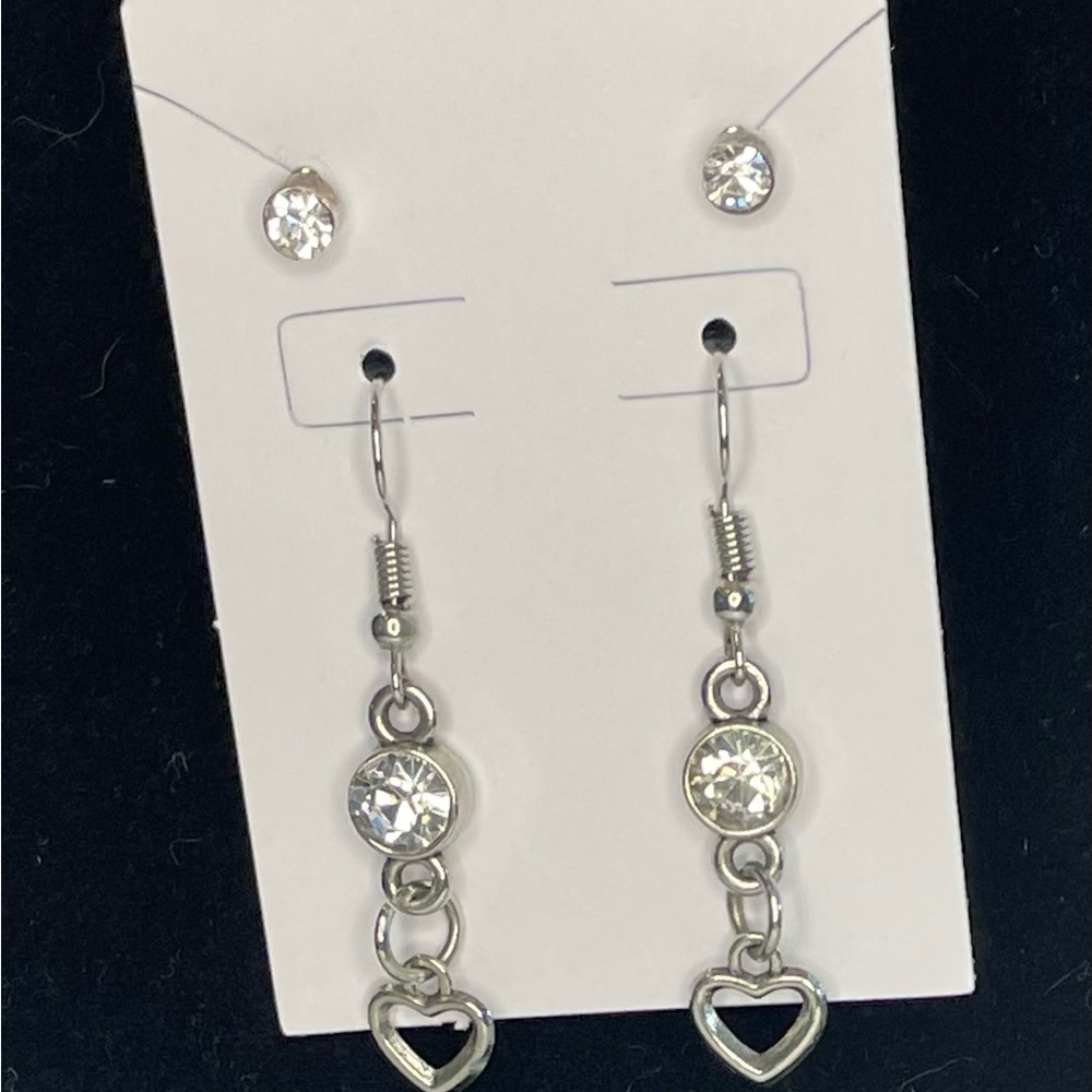 Elegant Silver Tone Heart Drop Earrings